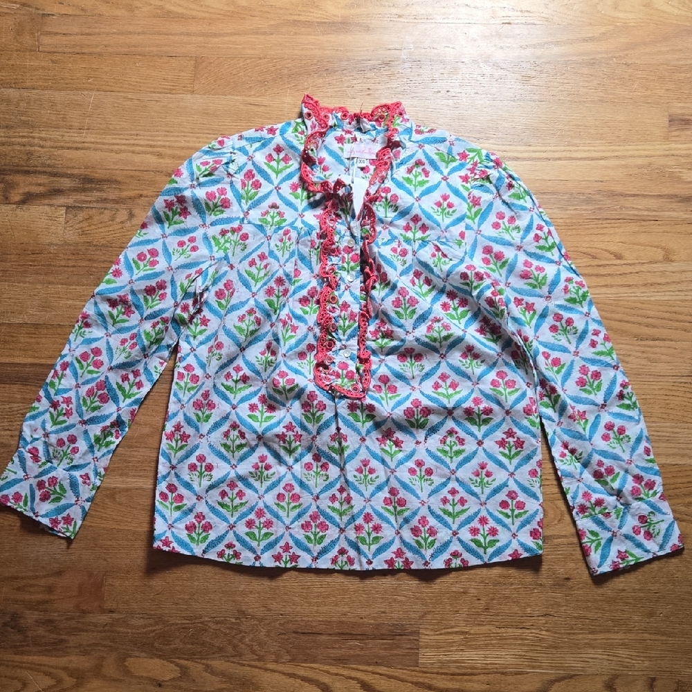 BN Mary Marshmallow boho floral print long sleeve pullover ruffle tunic top